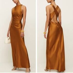 NEW NWT Reformation Anaiis Maxi Silk Dress in Copper